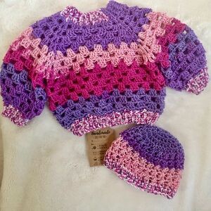 Baby girl sweater and hat handmade crochet